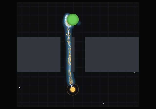 Deneubourg's binary bridge: two identical arms, with the colony committed entirely to one arm.